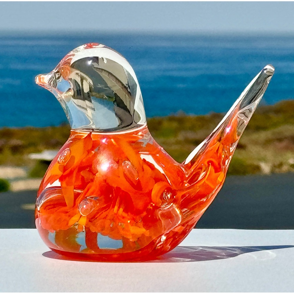 Art Glass Bird Figurine Unbranded Paperweight Orange Red Controlled Bubble Home